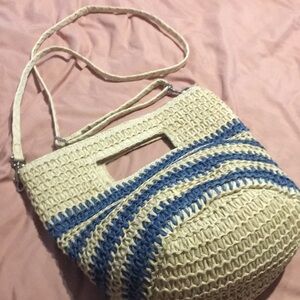 Universal Thread Cream and Blue Shoulder Bag with Textured Design